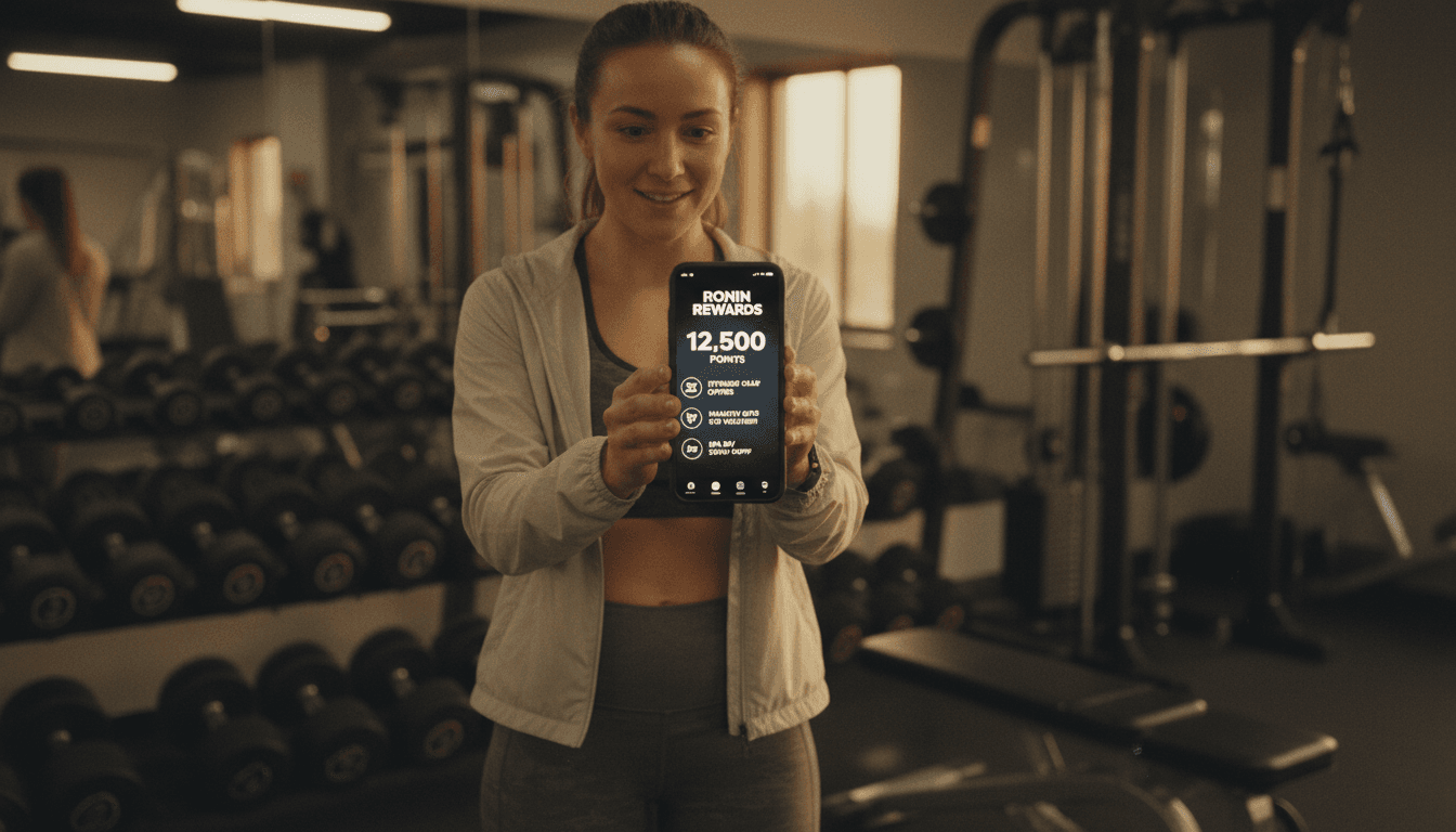 Gym member checking RONIN rewards balance and partner offers