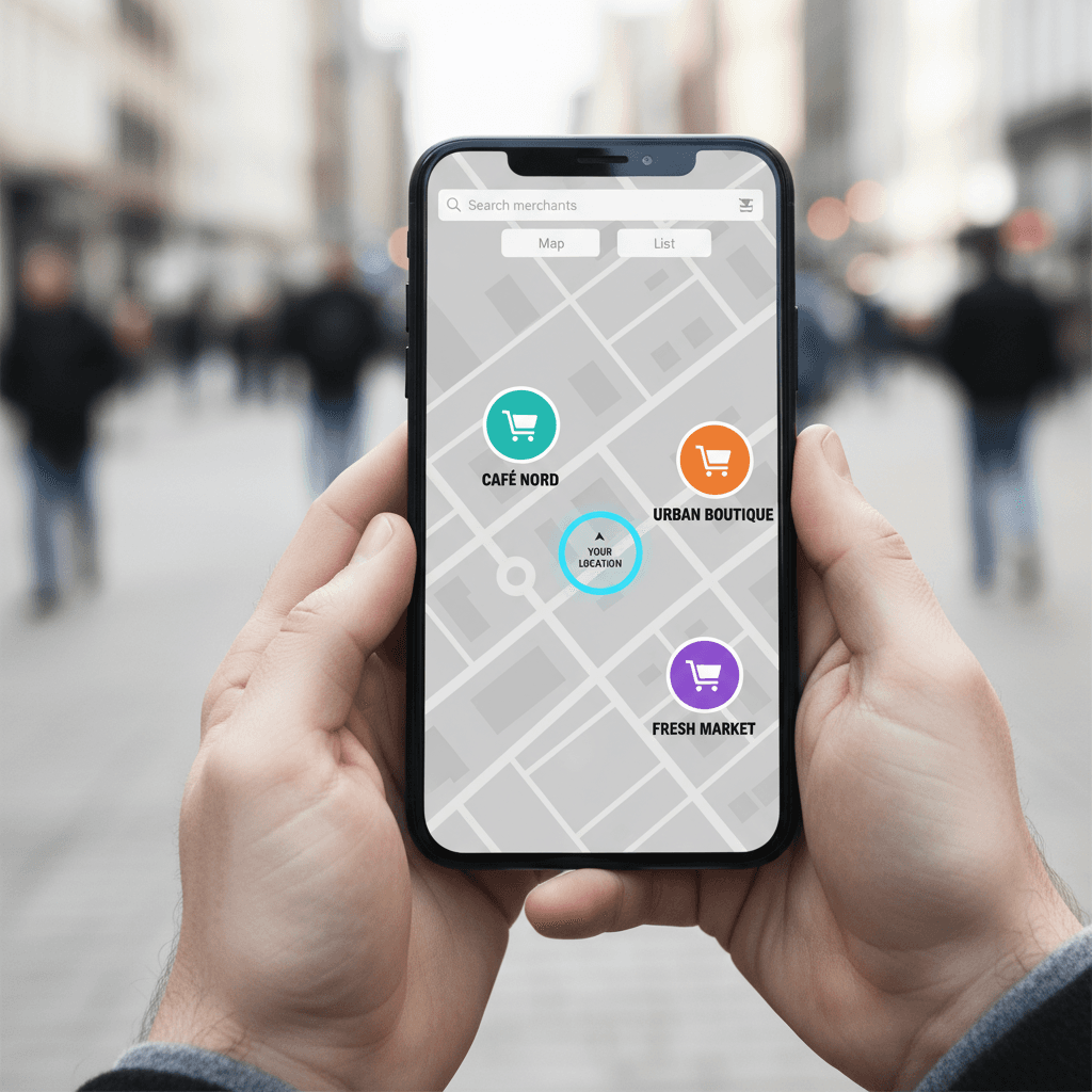 Merchant Discovery Map on mobile wallet