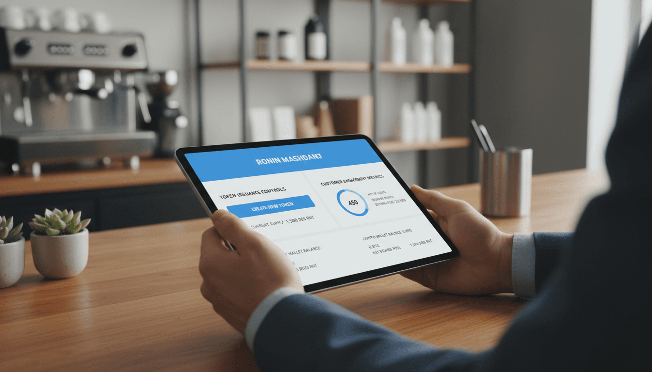 Business owner managing RONET token rewards through RONIN dashboard