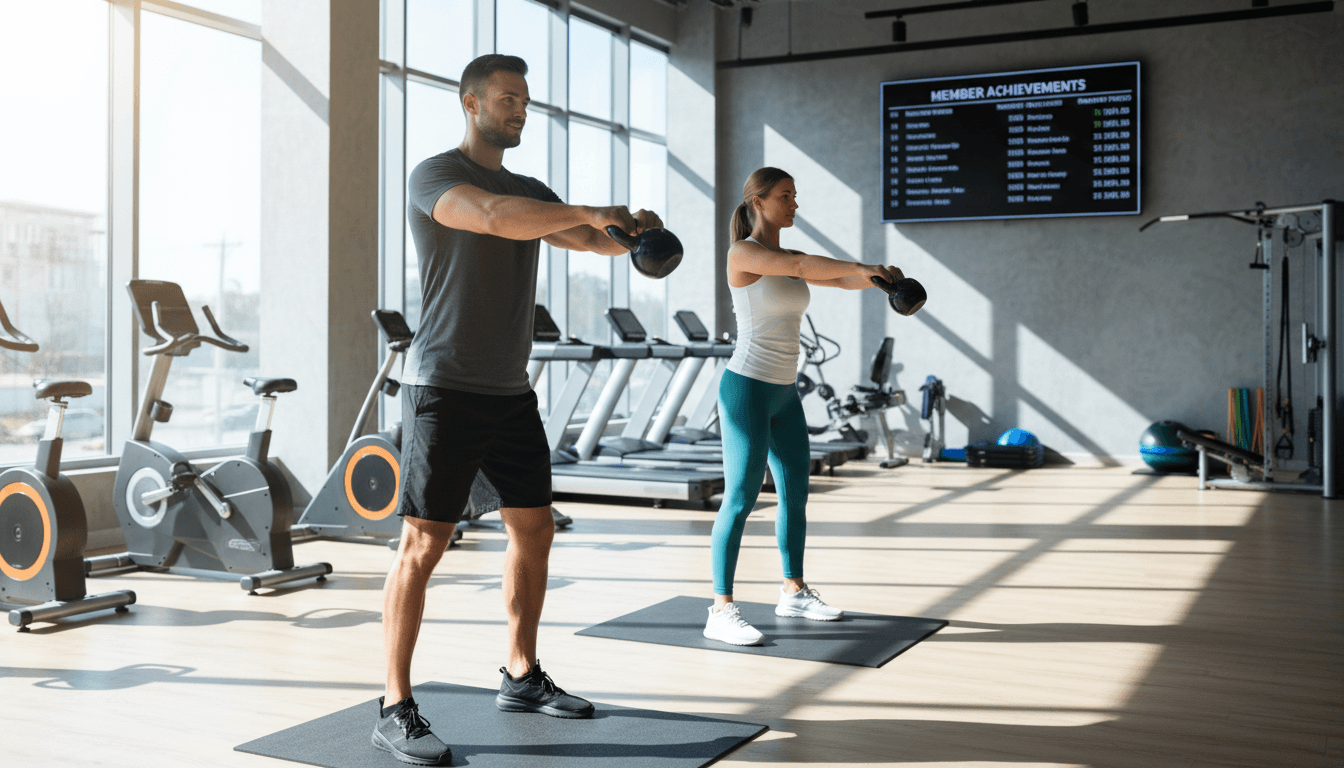 Personal trainer and client working out while earning loyalty rewards